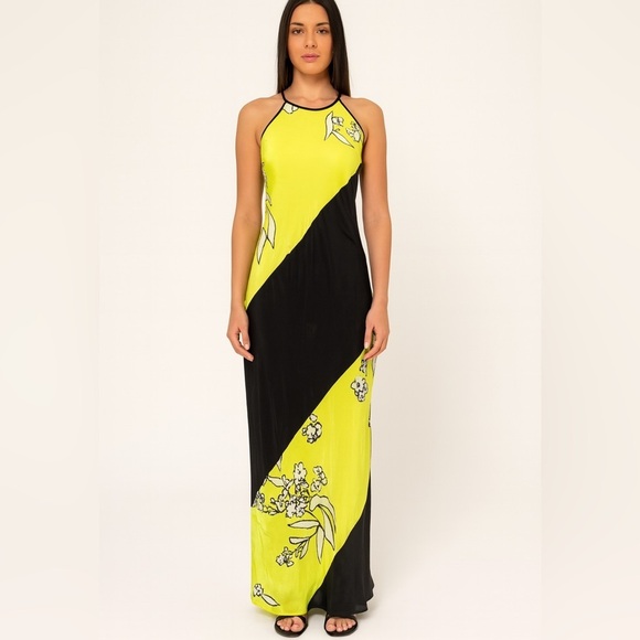 Naya Rea Dresses & Skirts - Naya Rea Silk Maxi Dress SZ ML Green Black White Date Night Luxury EUC